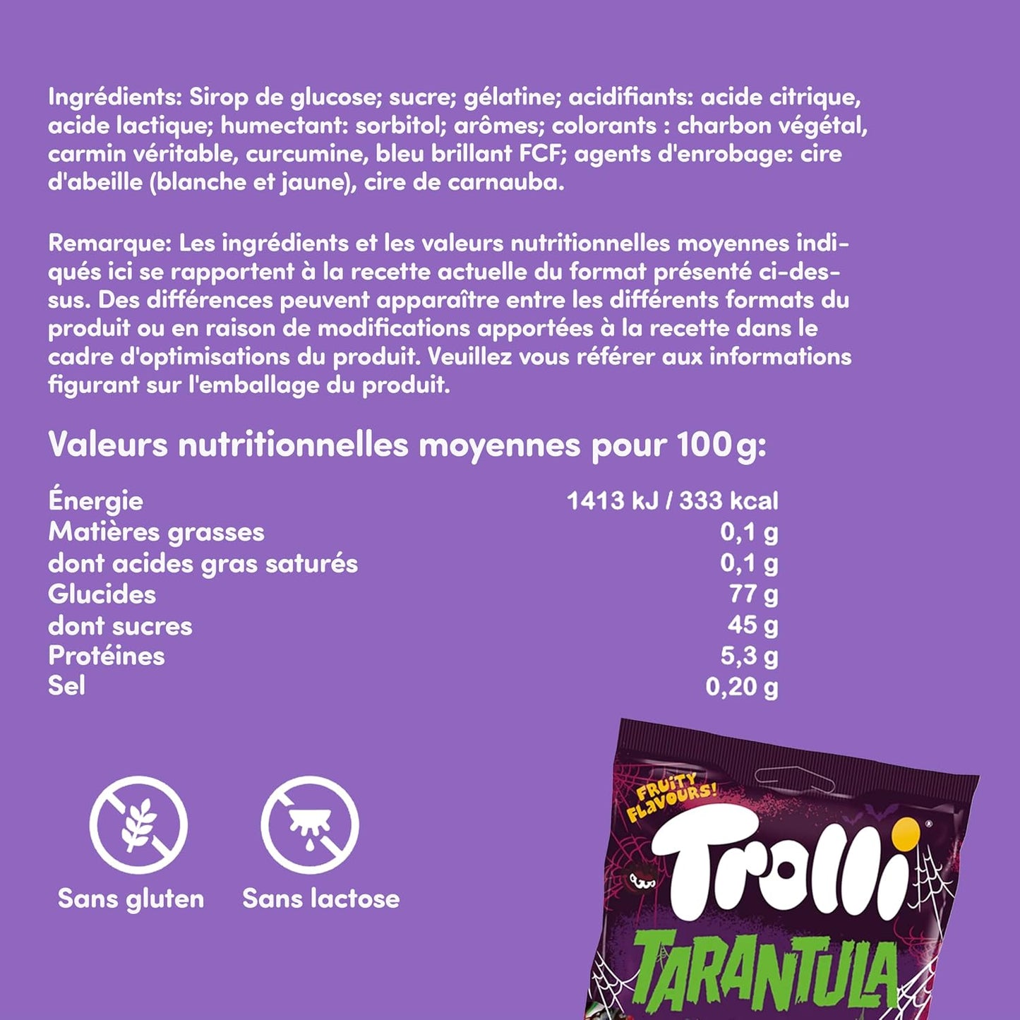 Trolli Lot de 3 bonbons – 1 Tarantula, Dracula et Super Brain de 150 g – Sans lactose et gluten, saveurs délicieuses, avec autocollants fantômes – Pour décoration d'Halloween, gâteaux et muffins