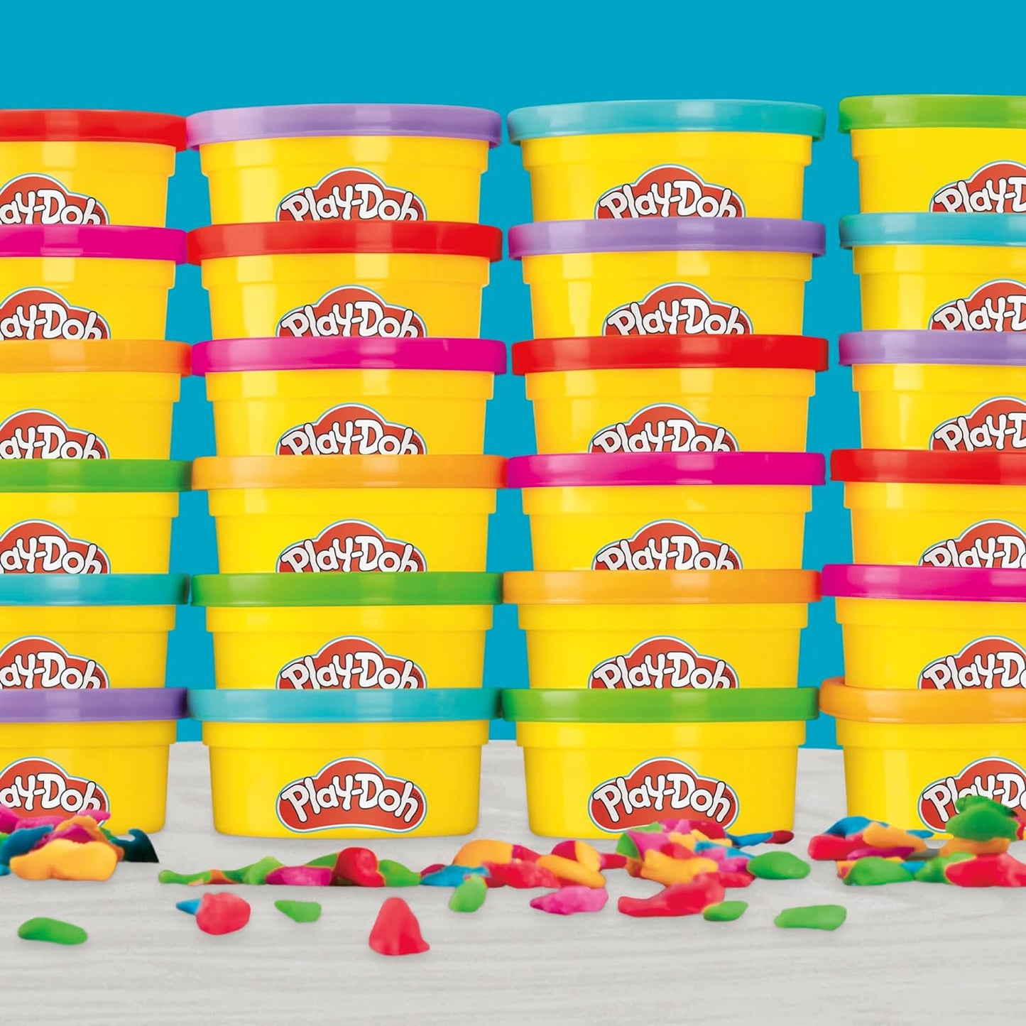 Play-Doh, La fête des Couleurs, Loisirs créatifs avec pâte à Modeler pour Filles et Garçons dès 3 Ans, 24 Pots de 56 g, 6 Couleurs, Idèe Cadeaux pour Anniversaires