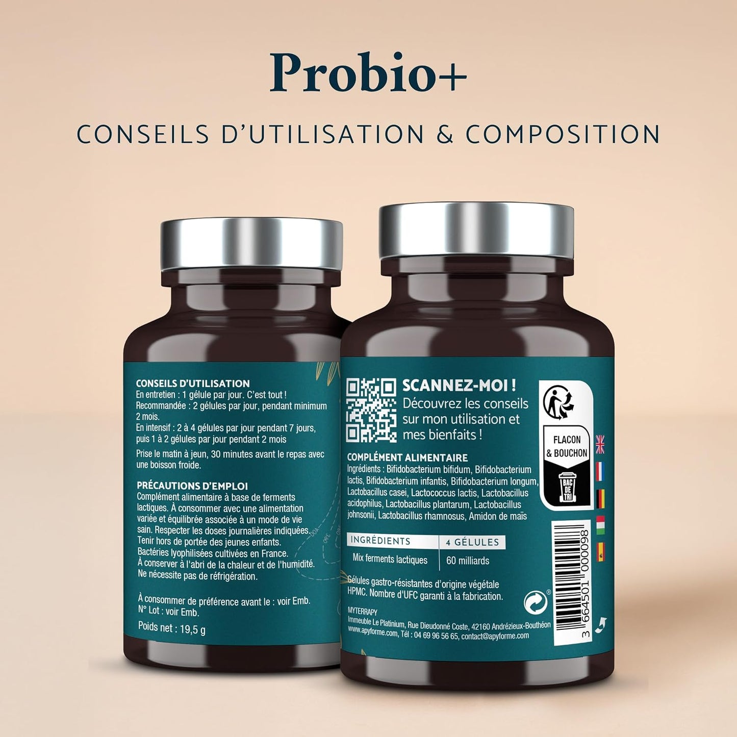 Apyforme Probio+ Probiotique Flore Intestinale 60 Milliards UFC/Jour