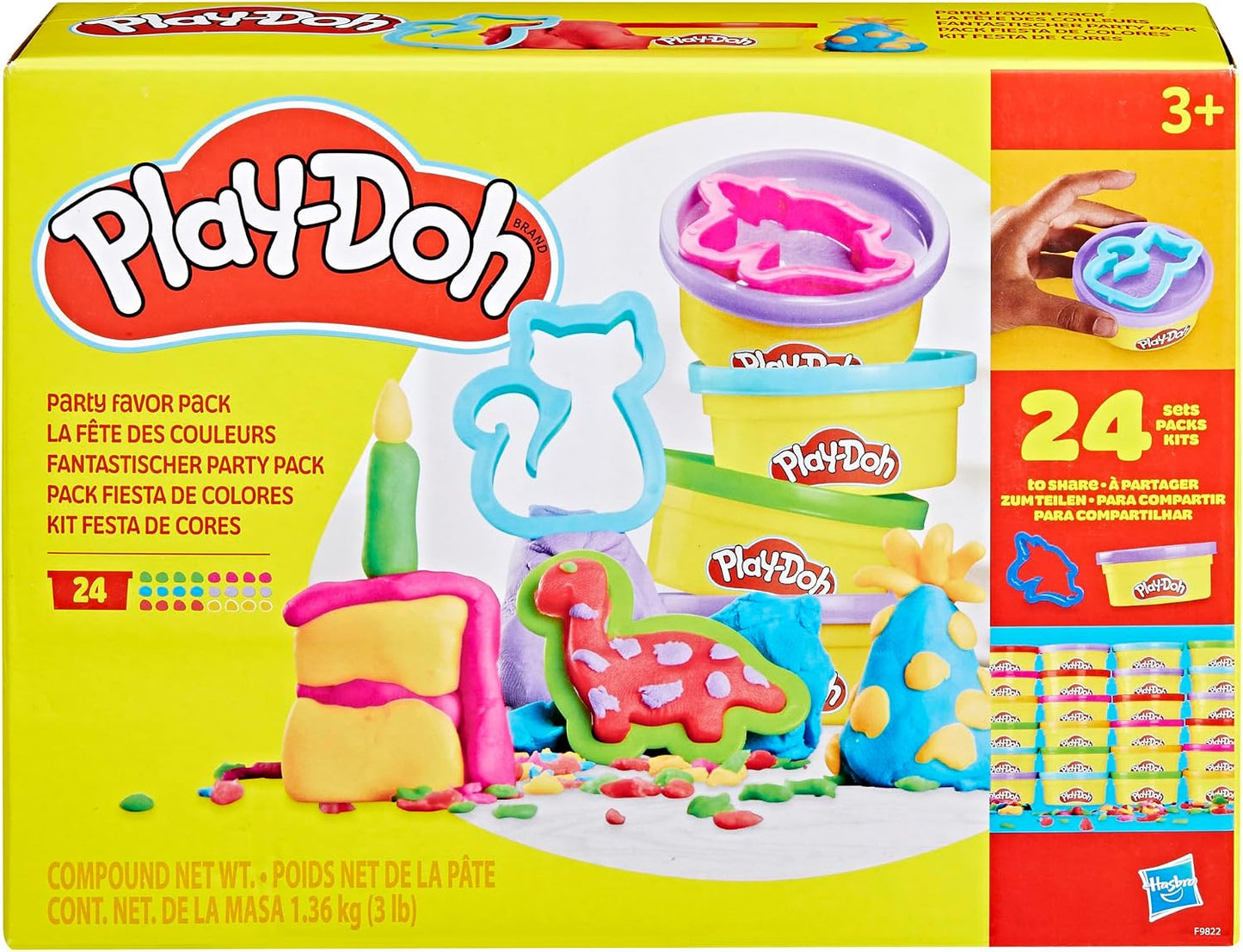 Play-Doh, La fête des Couleurs, Loisirs créatifs avec pâte à Modeler pour Filles et Garçons dès 3 Ans, 24 Pots de 56 g, 6 Couleurs, Idèe Cadeaux pour Anniversaires