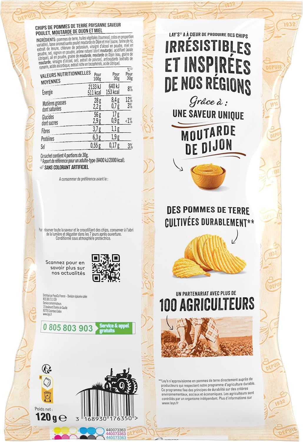 Lay's Chips Paysanne Saveur Poulet Moutarde de Dijon et Miel 120g
