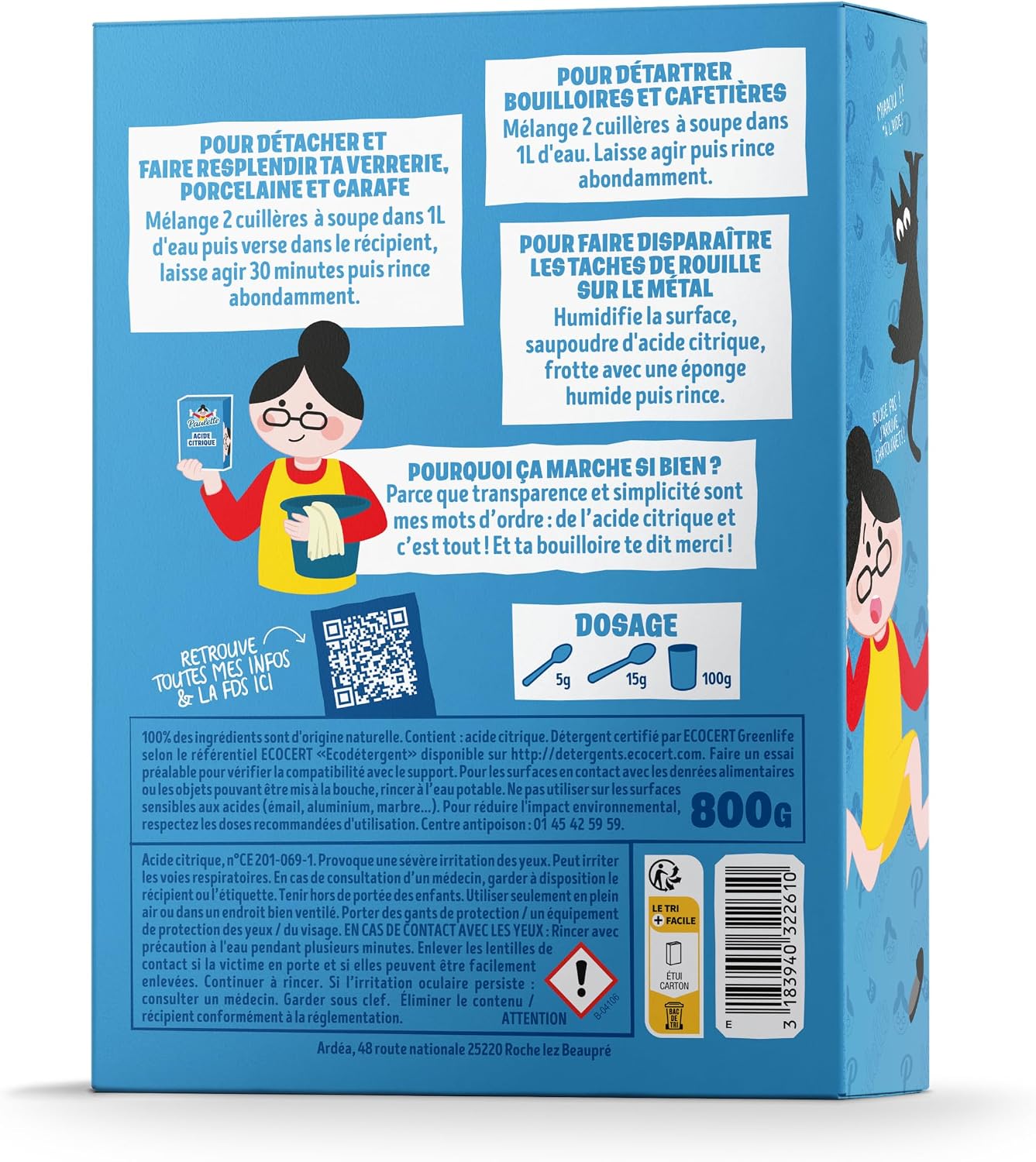 Paulette - Acide Citrique en Poudre - Détartrant Multi-Usage - 800g