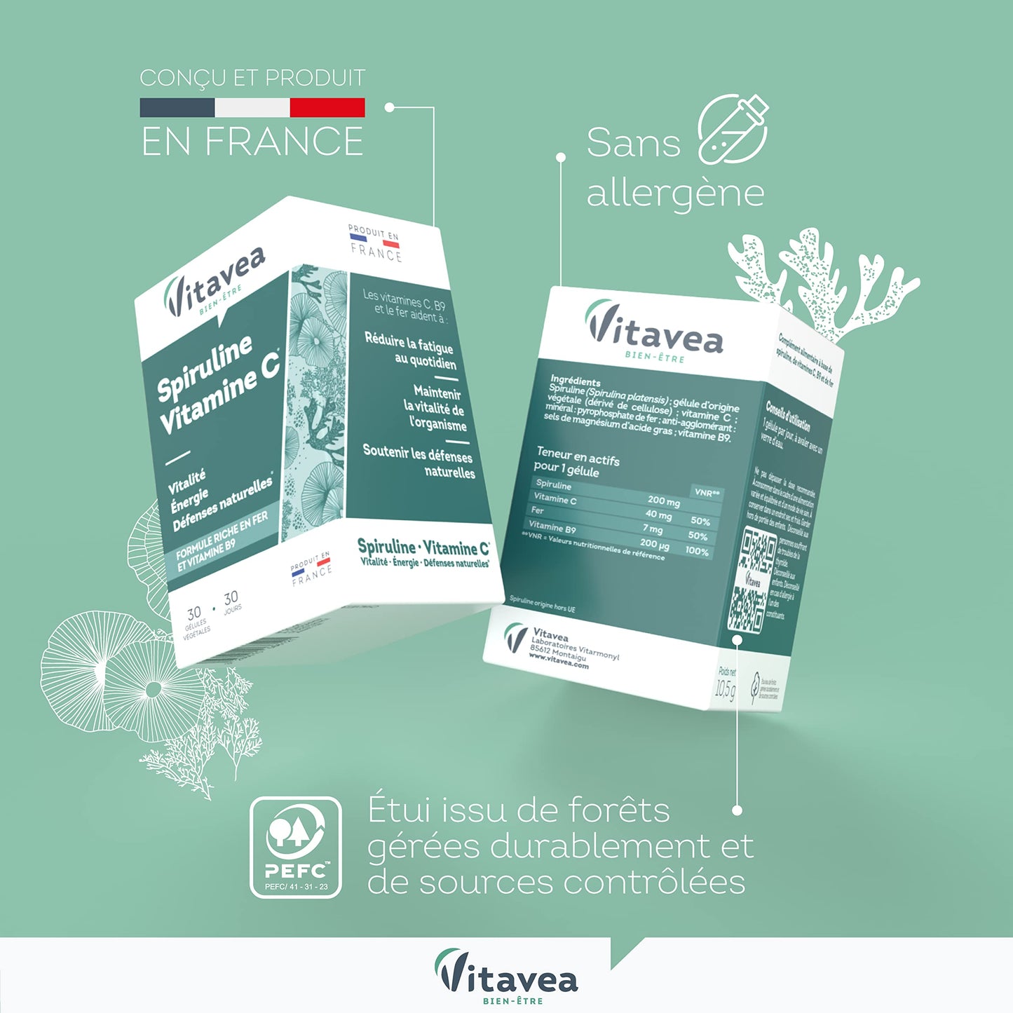 Vitavea Bien-être - Spiruline Vitamine C Fer & B9 Vitalité - 45 jours