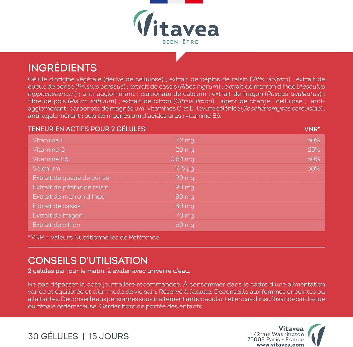 Vitavea Bien-être - Circulación Expert 360 - Castaño de Indias, Grosella Negra - 15 días