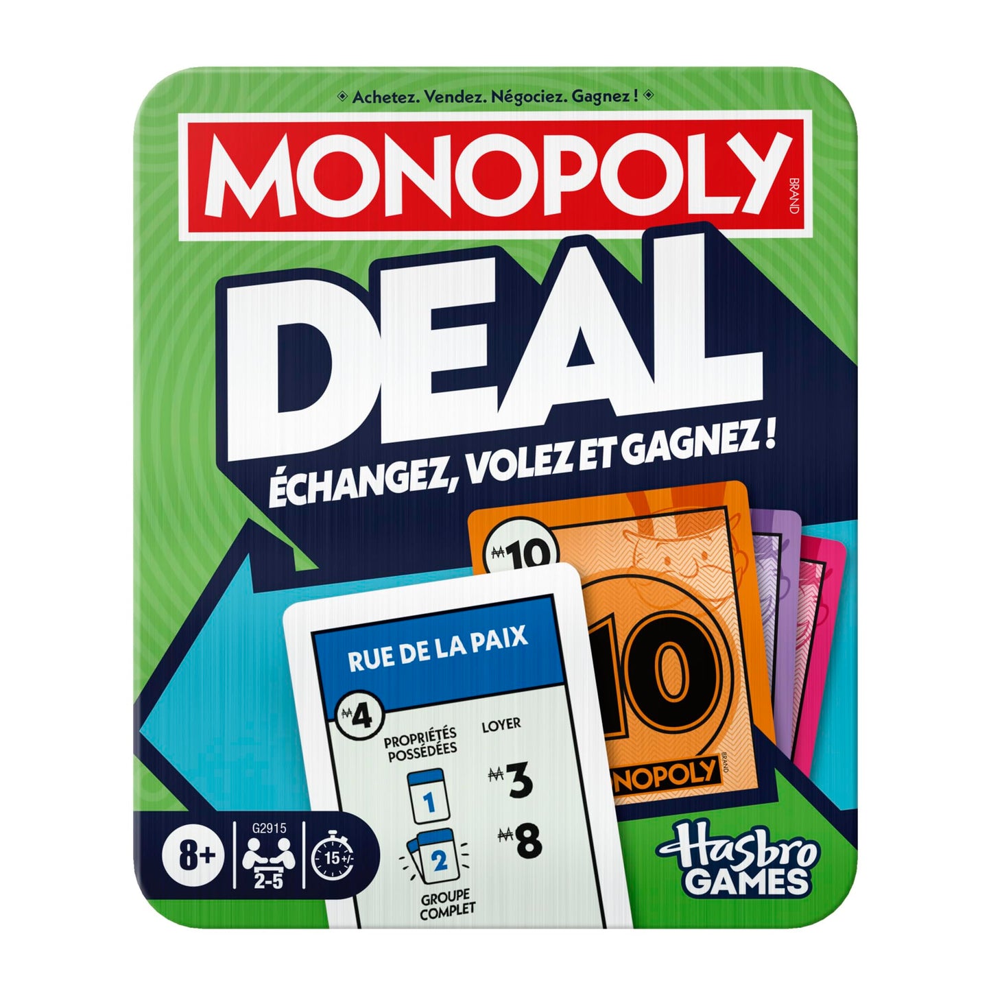 Monopoly Deal, Jeu de Cartes Rapide Inspiré du Jeu de Société Classique, Idée Cadeau d'anniversaire pour Garçons et Filles, Enfants et Familles, Dès 8 Ans