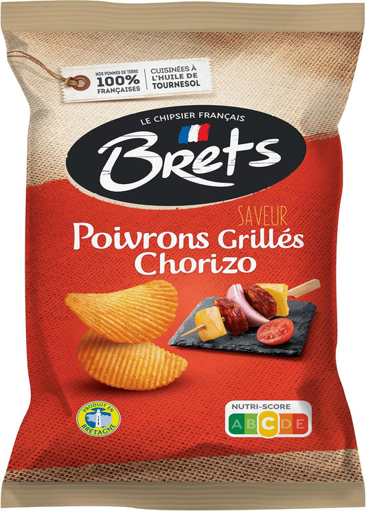 PATATAS FRITAS BRETS onduladas sabor Pimientos Asados Chorizo 125 G PACK DE 4