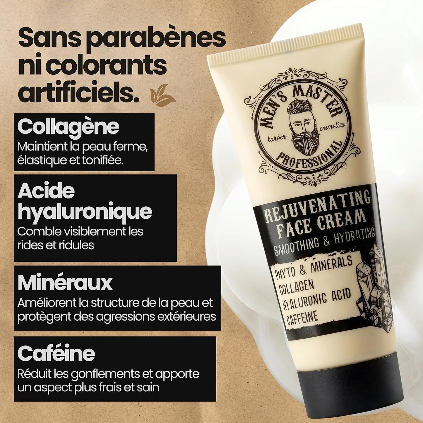 Men’s Master Crème Visage Homme Anti-Rides | Collagène, Acide Hyaluronique & Vitamines | Soin Hydratant Jour et Nuit | Peau Lisse et Raffermie | Pour Tous Types de Peau | 75 ml