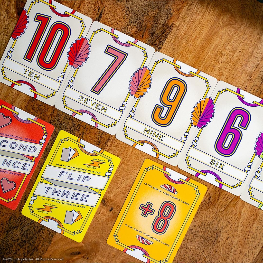 USAopoly Flip 7 | The Ultimate Blend of Press Your Luck and Strategy | Fast-Paced Addictive Card Game | Quick to Learn and Easy to Teach | 3+ Players | Ages 8+ | English