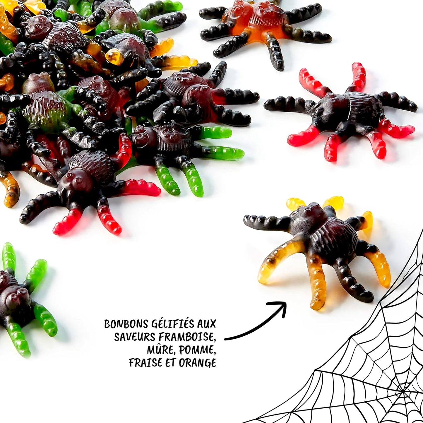 Trolli Lot de 3 bonbons – 1 Tarantula, Dracula et Super Brain de 150 g – Sans lactose et gluten, saveurs délicieuses, avec autocollants fantômes – Pour décoration d'Halloween, gâteaux et muffins