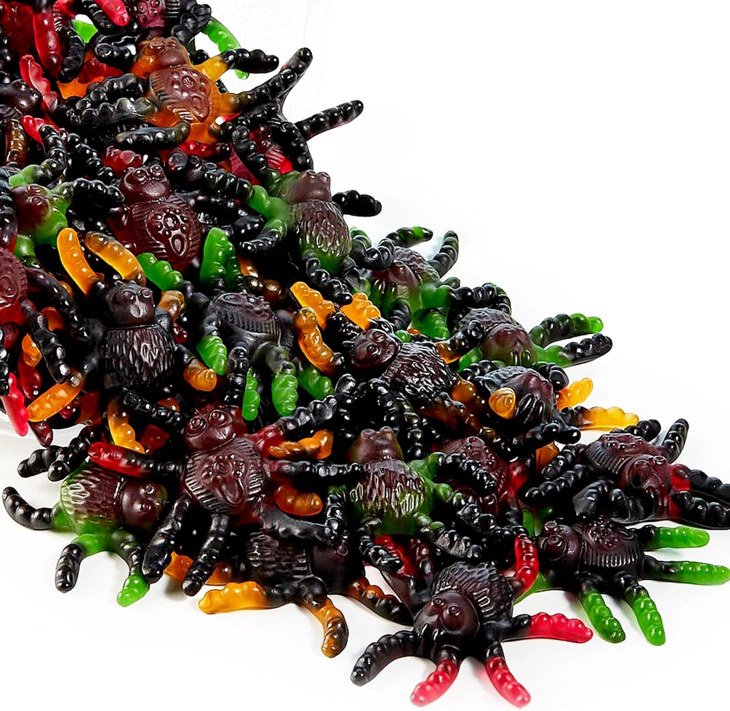 Trolli Ensemble de Tarentules en Caoutchouc de 2 Pièces 150 g Chacune Inclus Autocollants Fantômes, Sans Lactose et Sans Gluten, Bonbons à la Gelée de Fruit en Forme de Tarentule en Divers Saveurs