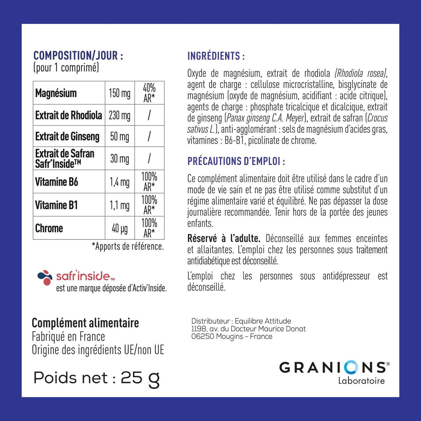 Cortisol - Ashwagandha Bio Granions - Anti Stress - KSM-66-60 Comprimes