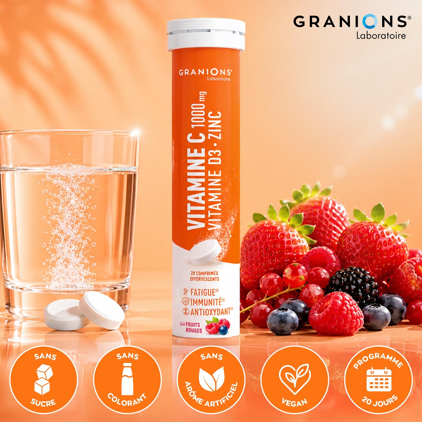 Vitamine C 1000 mg GRANIONS - Energie Immunité - 180 Comprimés Vegan Adulte