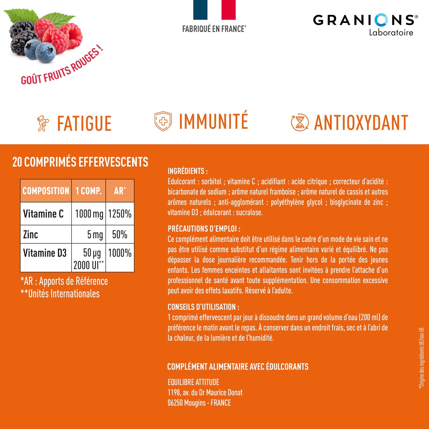Vitamine C 1000 mg GRANIONS - Energie Immunité - 180 Comprimés Vegan Adulte