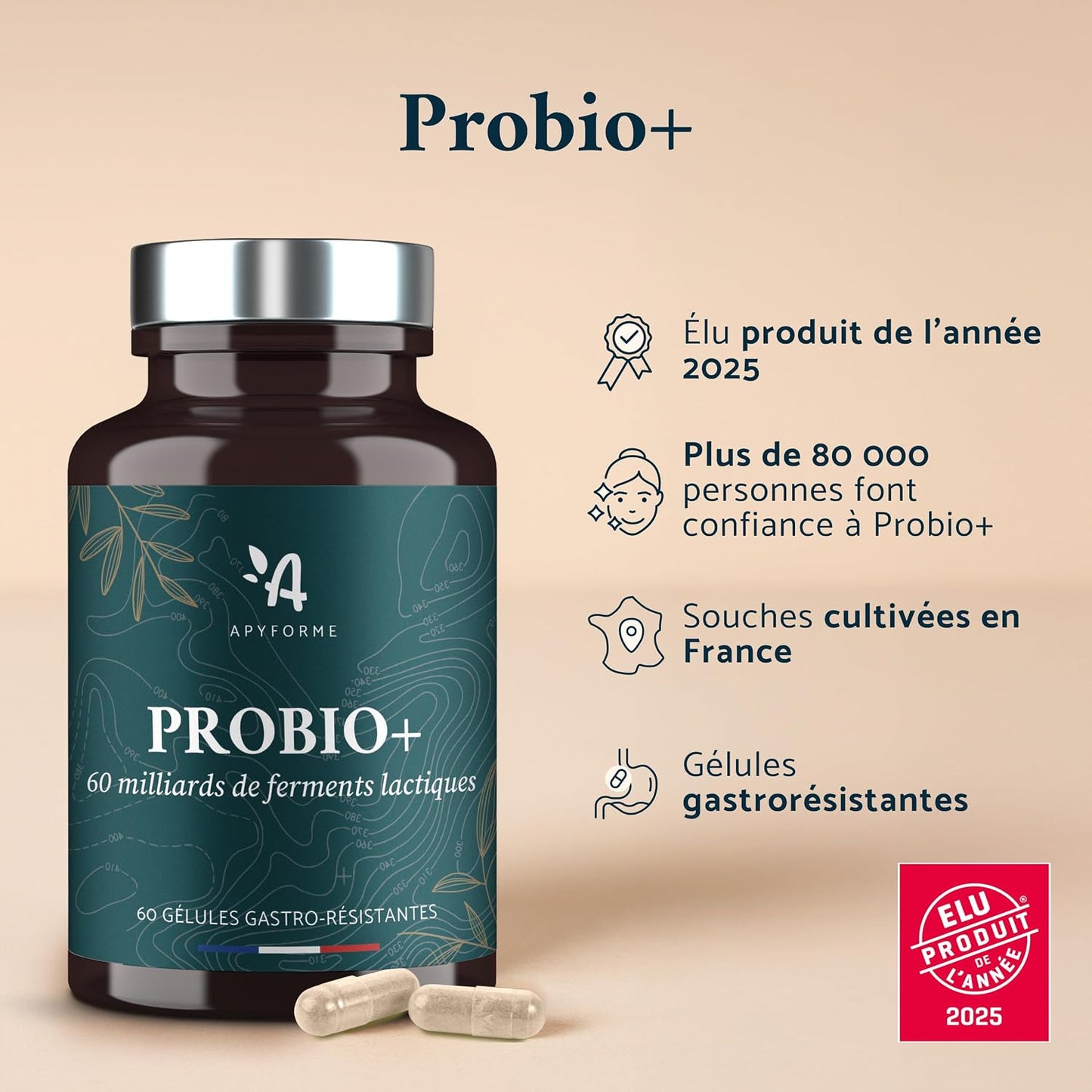 Apyforme Probio+ Probiotique Flore Intestinale 60 Milliards UFC/Jour