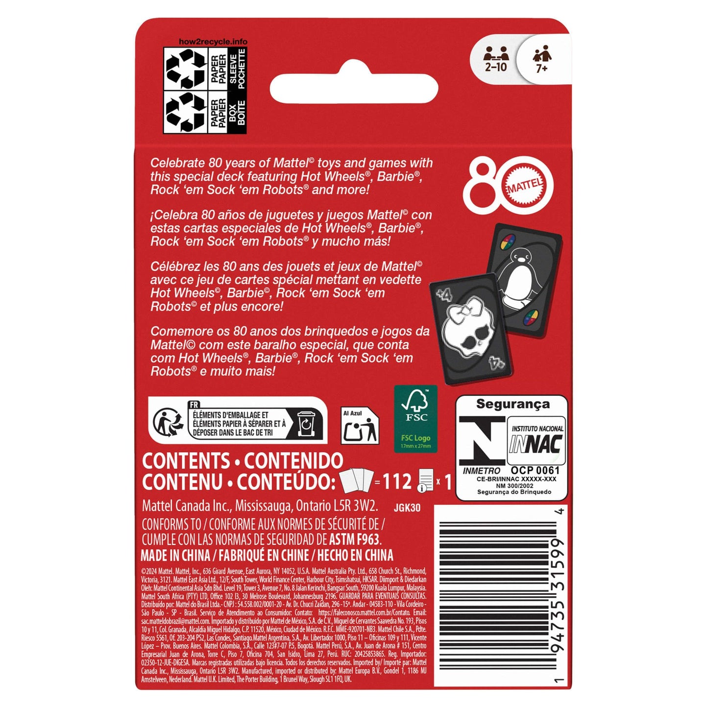 Mattel Games UNO Jeu de Cartes, 7+ Ans, 2-10 Joueurs