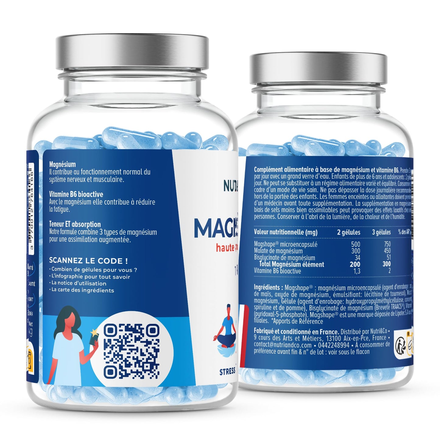 NUTRI&CO Magnésium Bisglycinate Malate & Liposome vitamine B6 | 120 Gélules