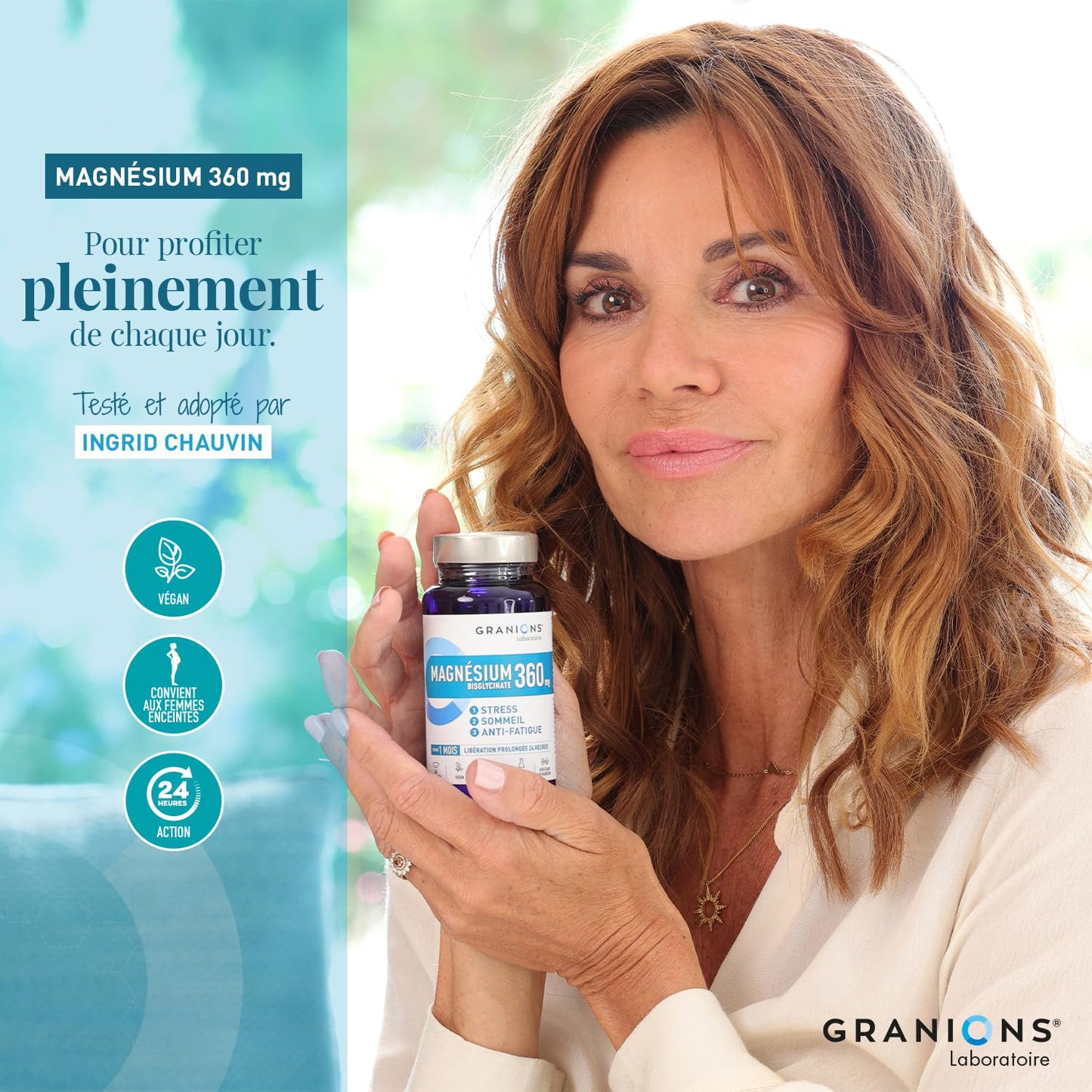 GRANIONS Magnesium Bisglycinate 360 MG - Magnesium Bisglycinate Haute Assimilation + Vitamine B6 - Anti Stress Adulte, Anti Fatigue Puissant - Sans Sucre & Vegan - 10 Shots - Goût Framboise