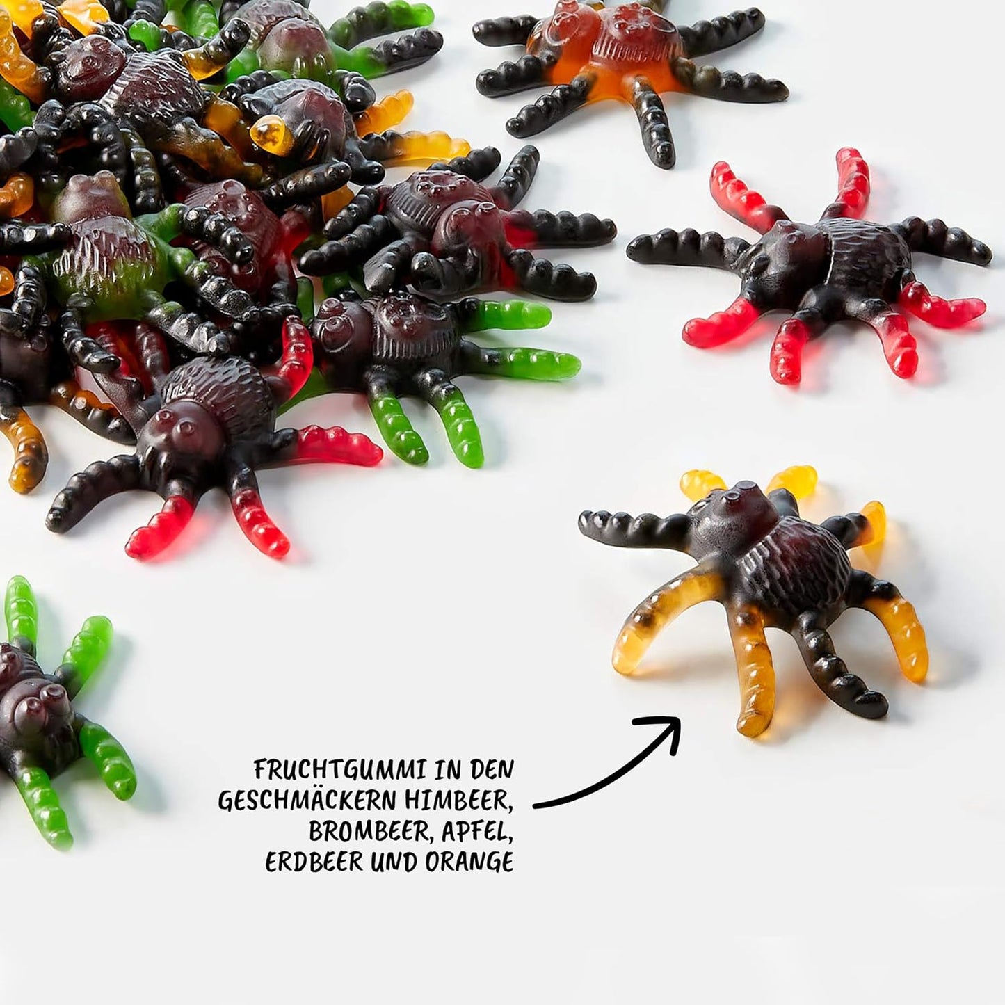 Trolli Ensemble de Tarentules en Caoutchouc de 2 Pièces 150 g Chacune Inclus Autocollants Fantômes, Sans Lactose et Sans Gluten, Bonbons à la Gelée de Fruit en Forme de Tarentule en Divers Saveurs
