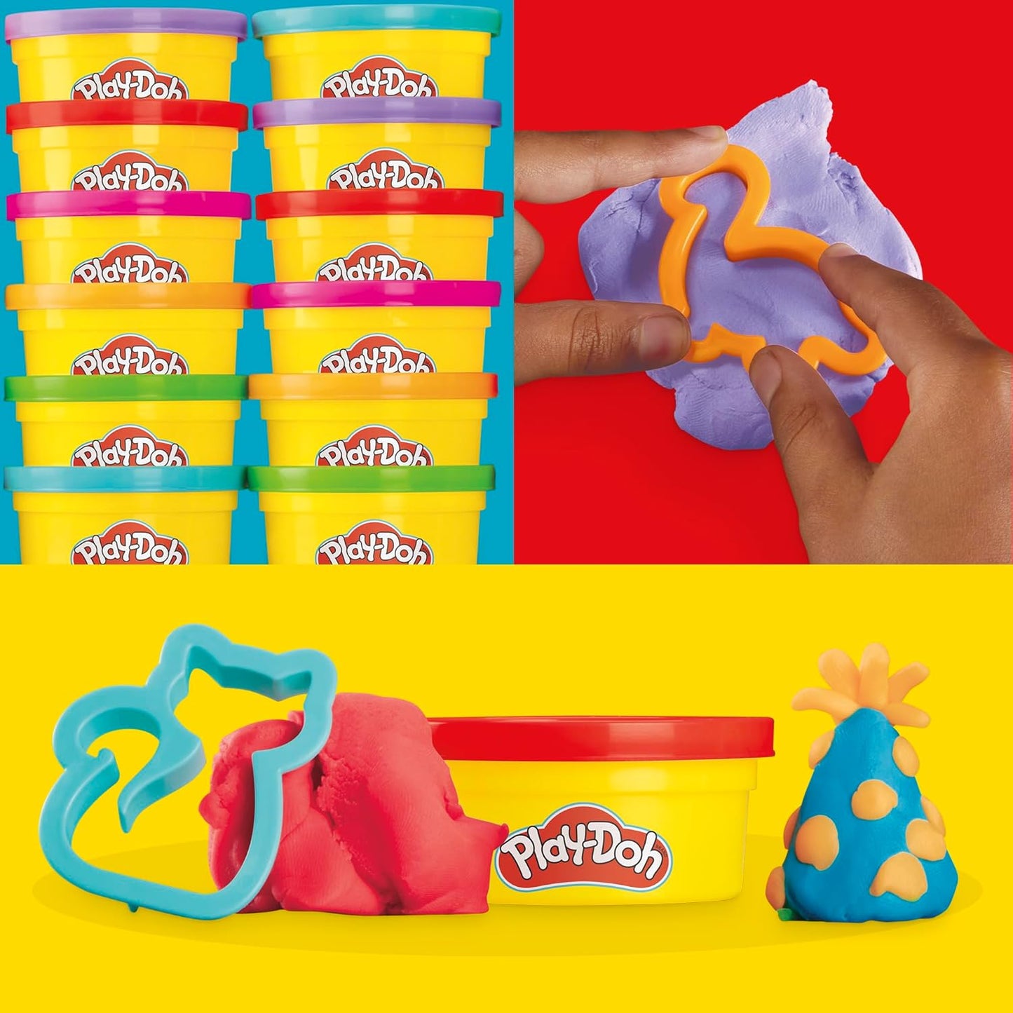Play-Doh, La fête des Couleurs, Loisirs créatifs avec pâte à Modeler pour Filles et Garçons dès 3 Ans, 24 Pots de 56 g, 6 Couleurs, Idèe Cadeaux pour Anniversaires