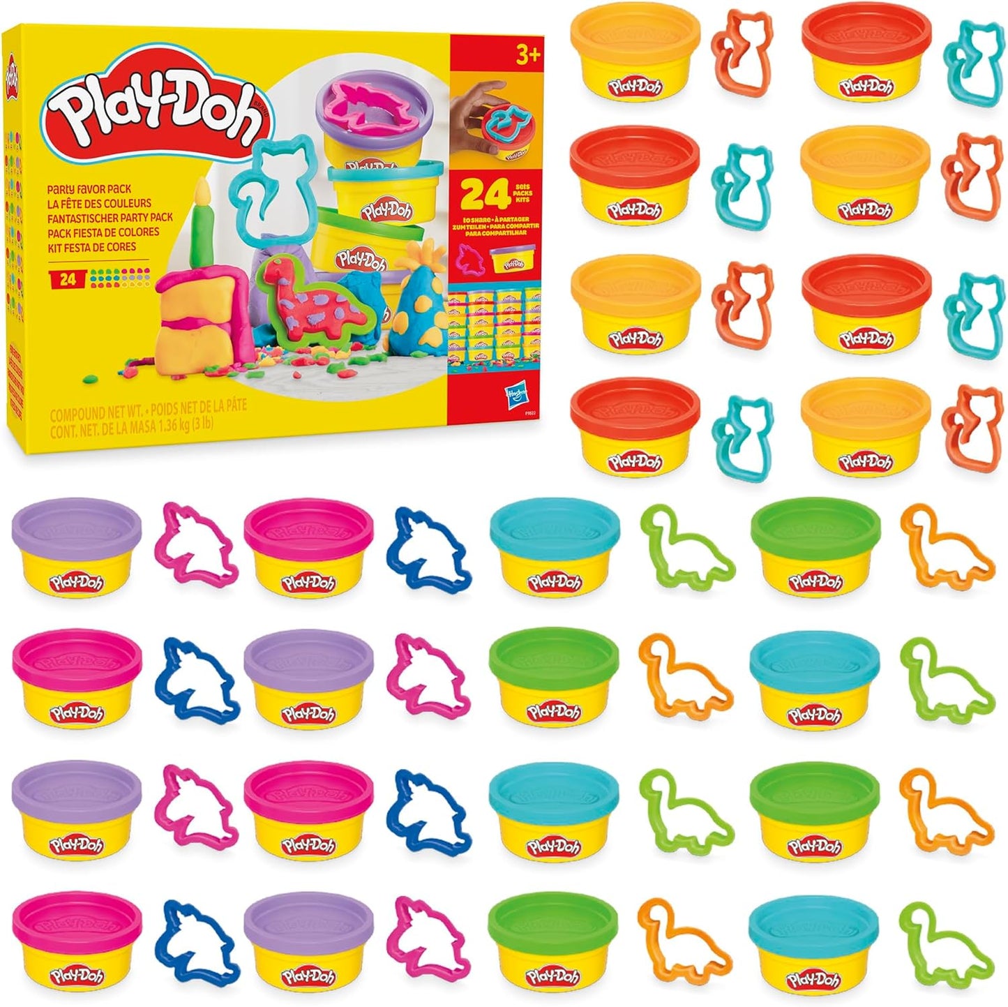 Play-Doh, La fête des Couleurs, Loisirs créatifs avec pâte à Modeler pour Filles et Garçons dès 3 Ans, 24 Pots de 56 g, 6 Couleurs, Idèe Cadeaux pour Anniversaires