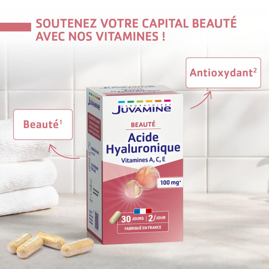JUVAMINE Ácido Hialurónico 100mg + Vitaminas A,C,E - Antioxidante - 60 Cápsulas