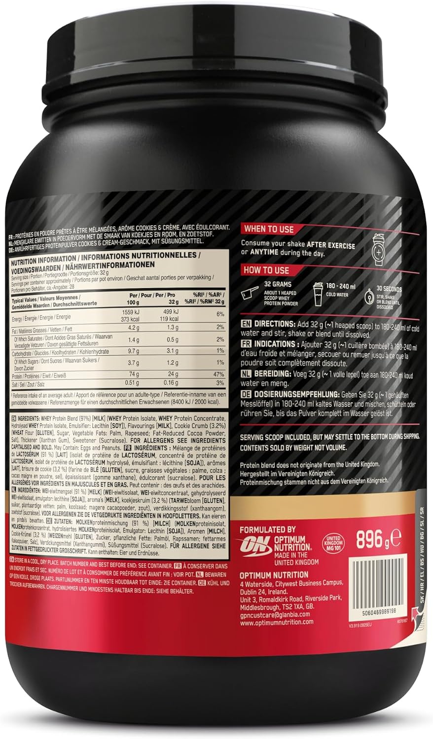 Optimum Nutrition Gold Standard 100% Whey Protéine en Poudre, 896 g