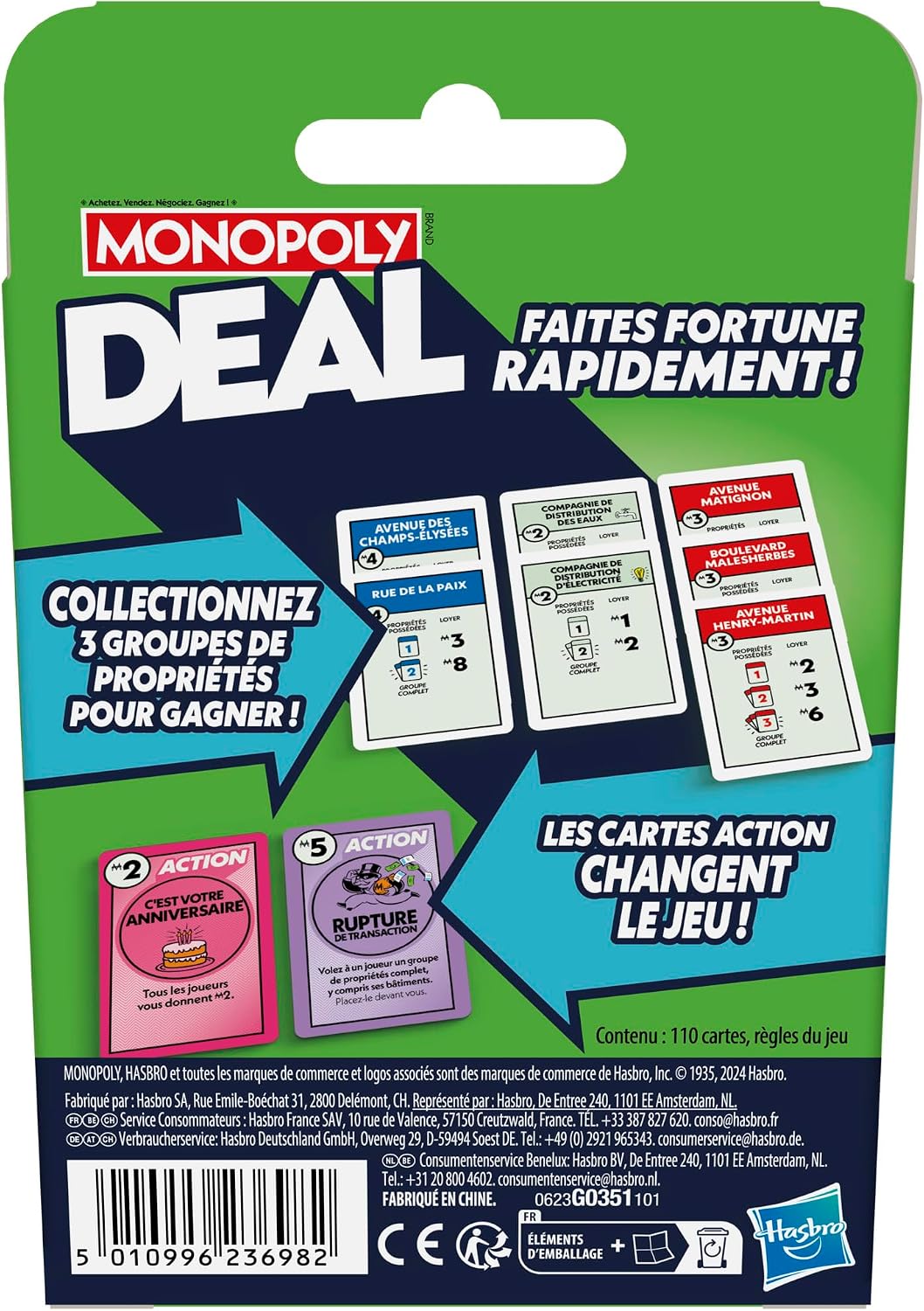 Monopoly Deal, Jeu de Cartes Rapide Inspiré du Jeu de Société Classique, Idée Cadeau d'anniversaire pour Garçons et Filles, Enfants et Familles, Dès 8 Ans