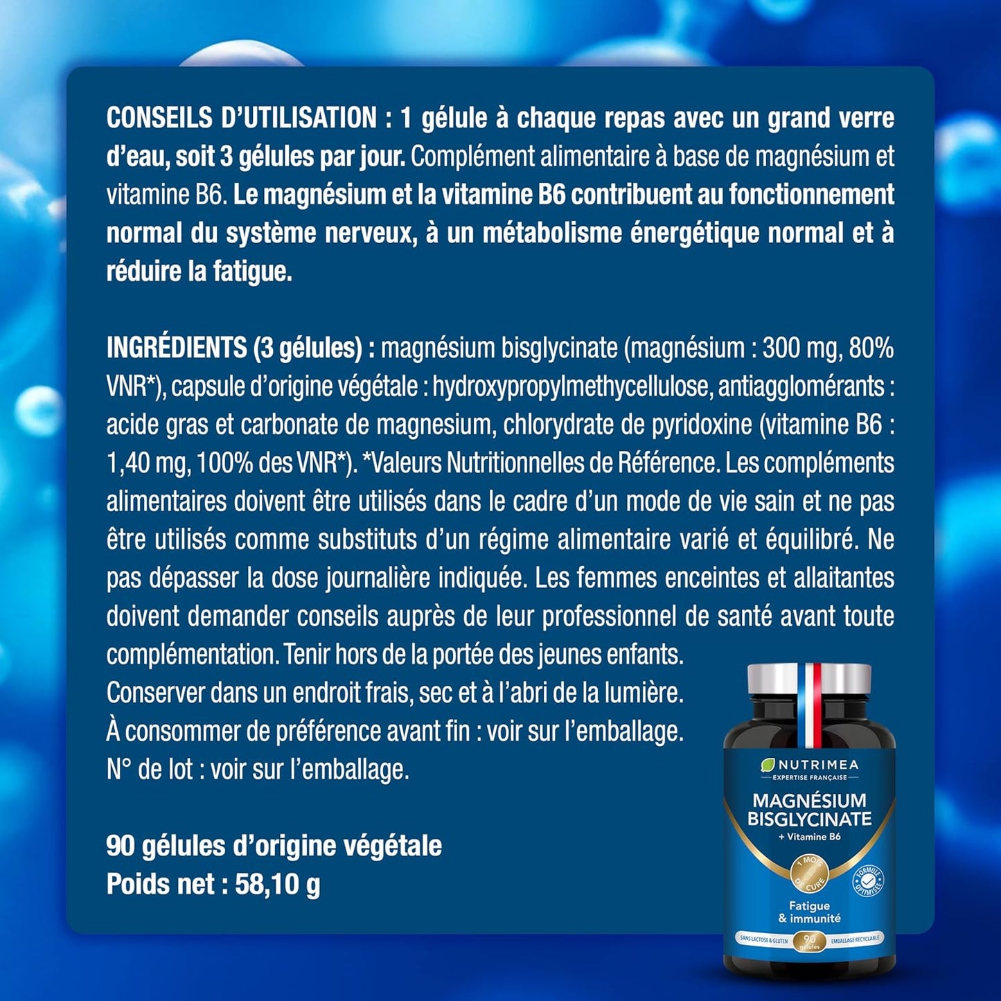 Magnésium Bisglycinate + Vitamine B6 | Sommeil, Stress, Fatigue