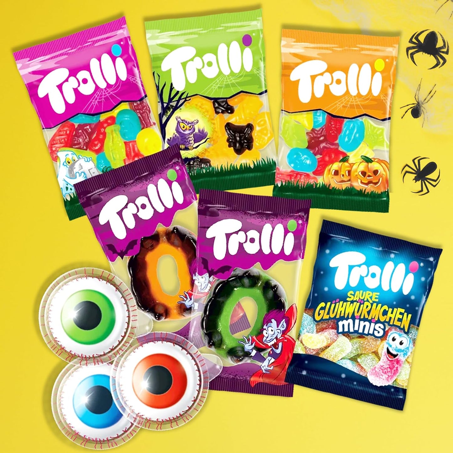 Trolli Halloween Bonbons Doux et Acidulés en sachet de 360g, mélange de bonbons avec des yeux globuleux, des vers acidulés et des Dracula