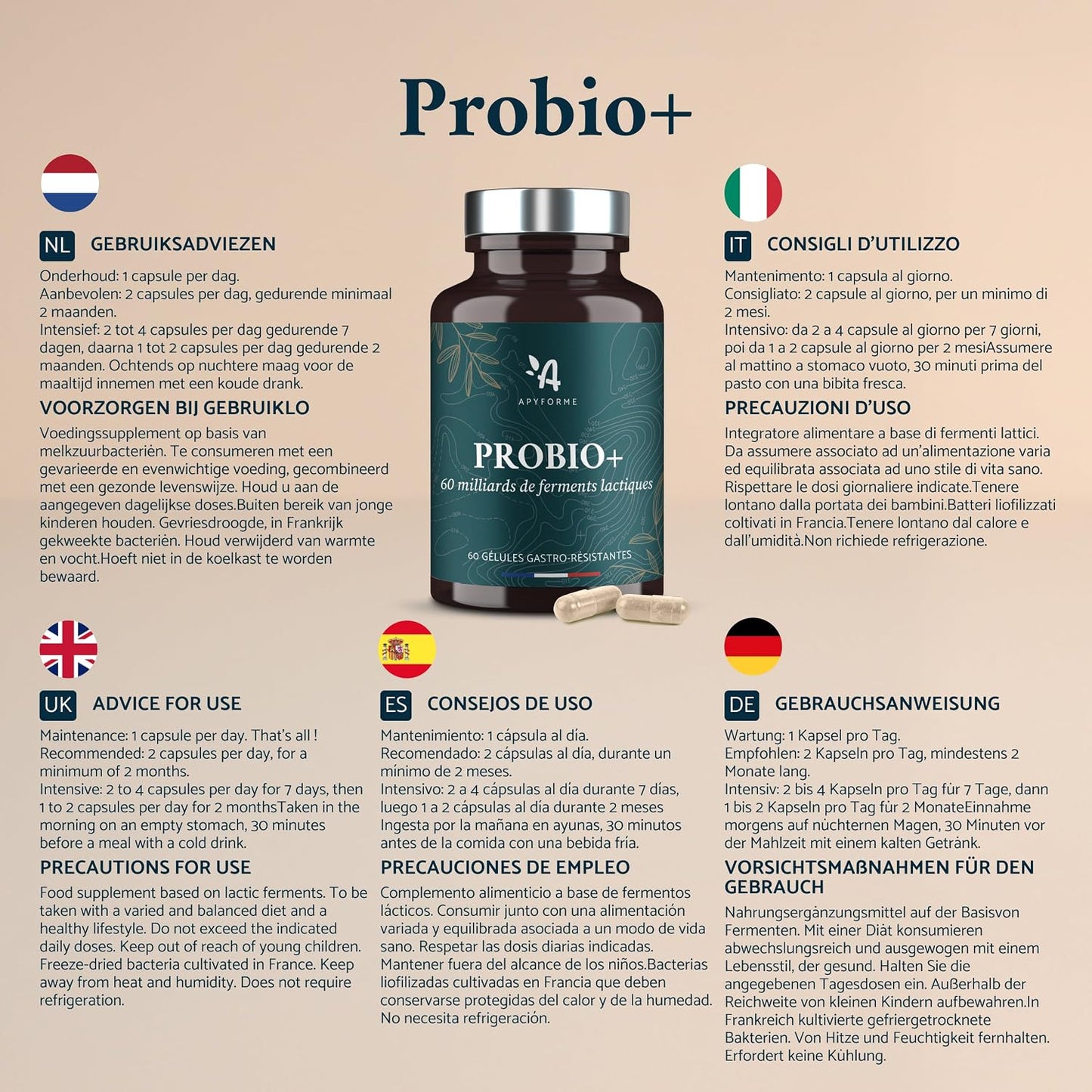 Apyforme Probio+ Probiotique Flore Intestinale 60 Milliards UFC/Jour