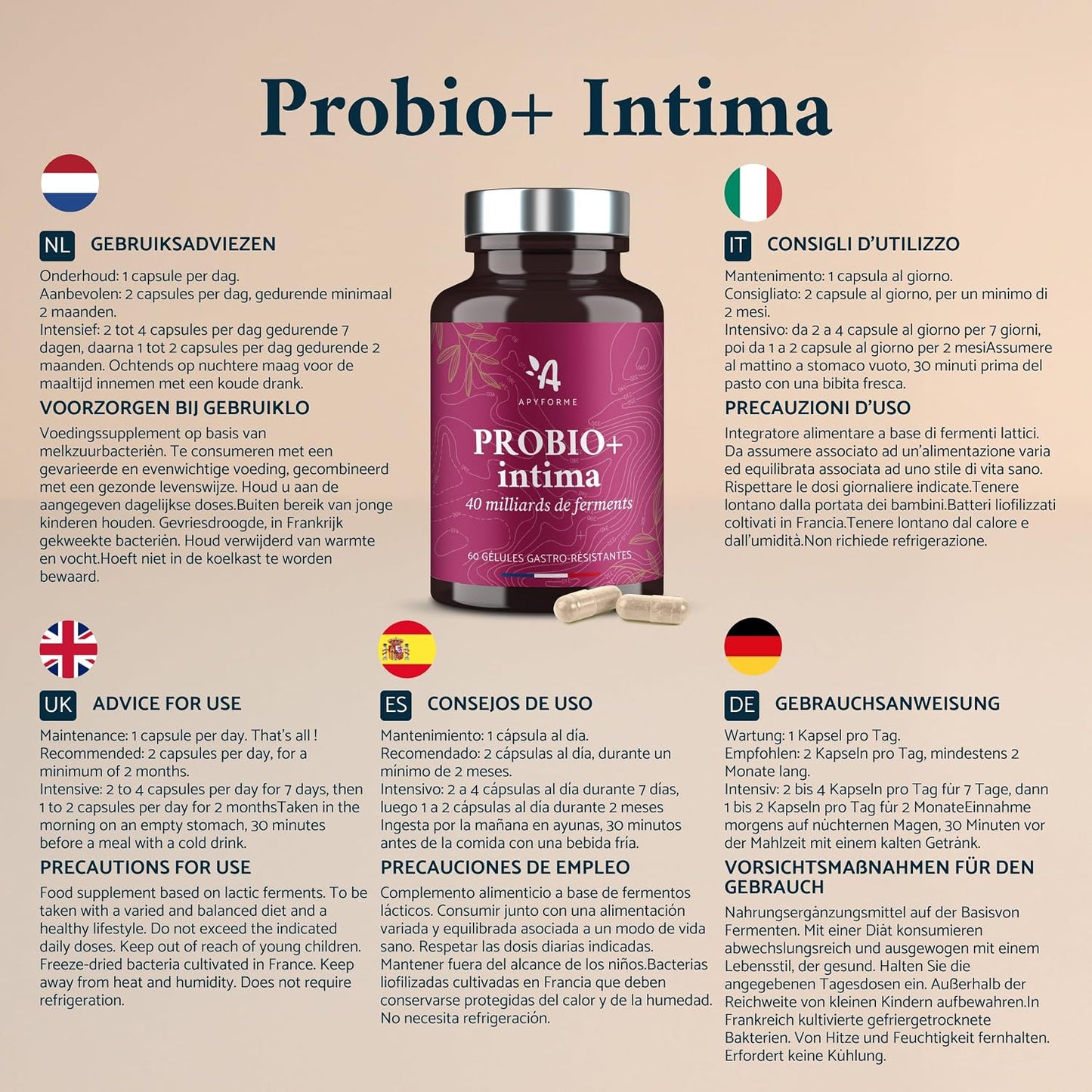 Apyforme Probio+ Intima Probiotique Flore Intime 40 Milliards UFC/Jour