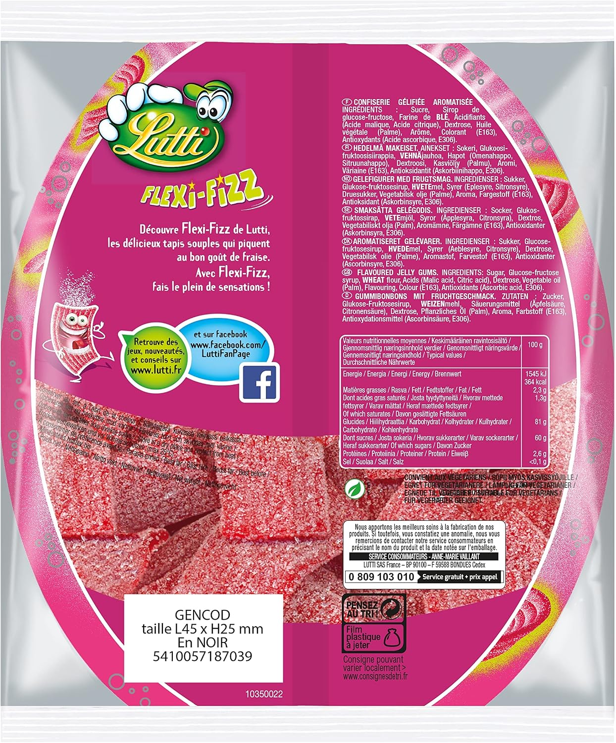 Lutti Fraise Flexi-Fizz Fili Tubs, 225 g