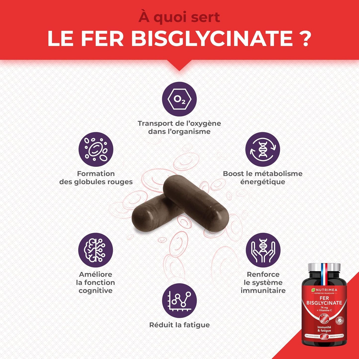 Fer Bisglycinate | Avec Vitamine C | 14 mg de Fer | Breveté Ferrochel®