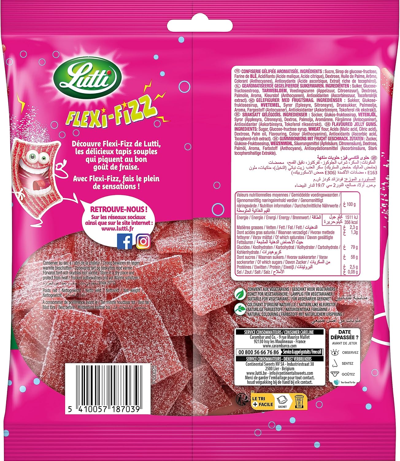 Lutti Fraise Flexi-Fizz Fili Tubs, 225 g