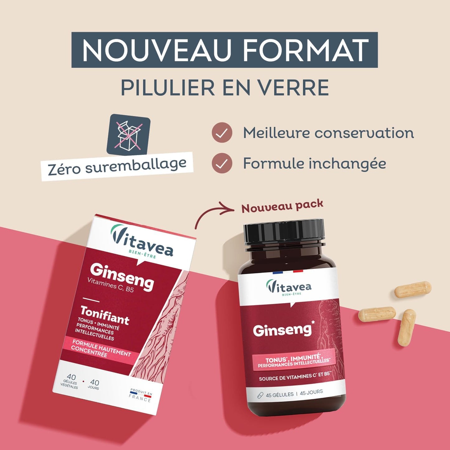 Vitavea Bienestar - Ginseng - Vitamina C y B5 Tono e Inmunidad - 45 días