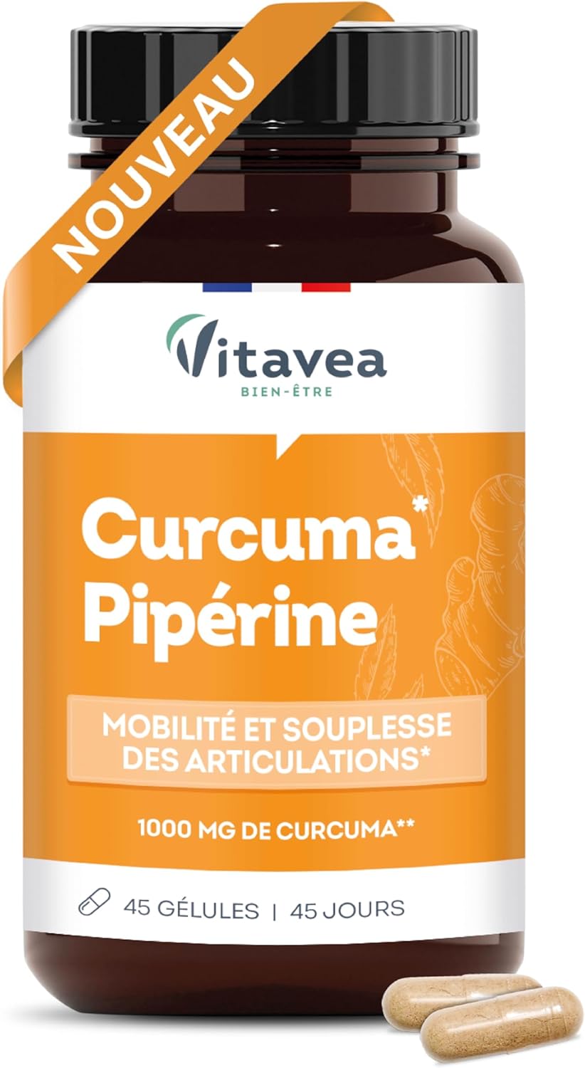 Vitavea Bien-être - Curcuma Pipérine 1000mg - Articulations - 45 gélules