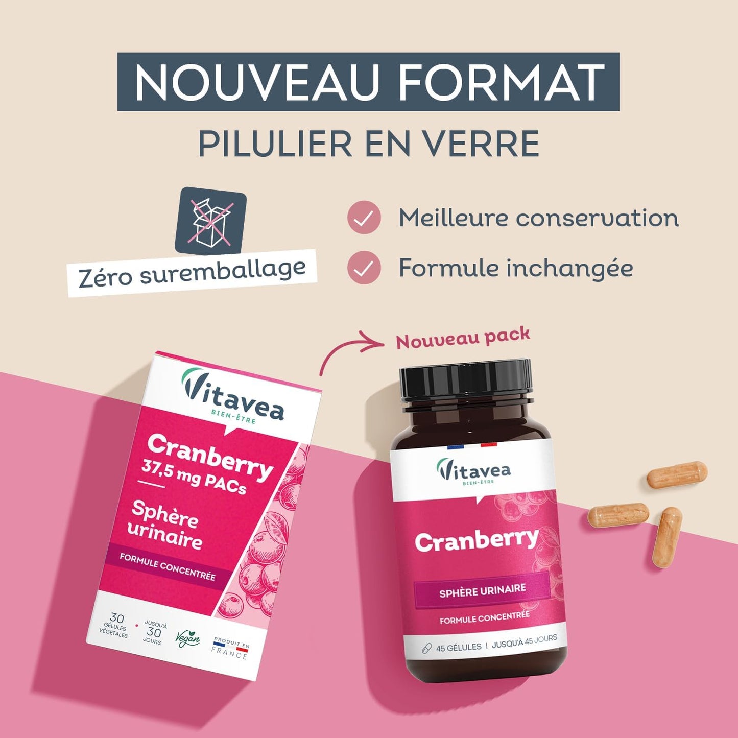 Vitavea Bien-être - Cranberry - Canneberge PACs Sphère Urinaire - 45 jours