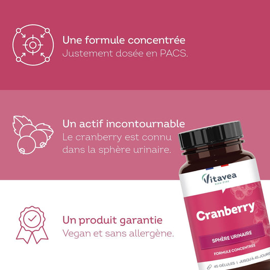 Vitavea Bien-être - Cranberry - Canneberge PACs Sphère Urinaire - 45 jours