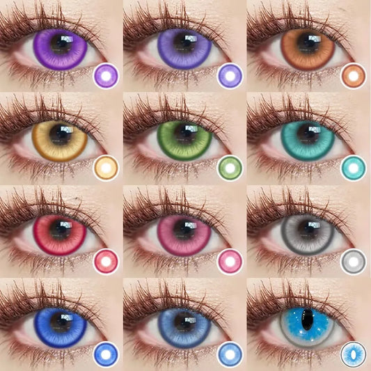 Lentilles de Contact Colorées Naturelles – Effet Réaliste (Bleu, Vert, Gris, Marron, Violet)  - 1 an