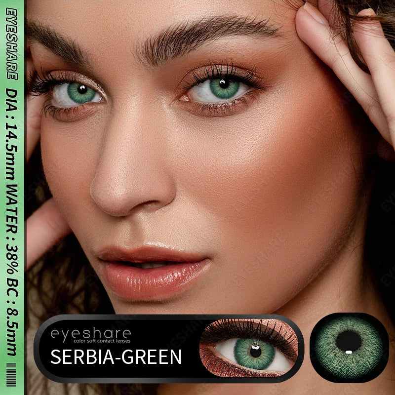Lentilles de Contact Vertes Naturelles différentes teintes – Couleur Réaliste, Confort Longue Durée (1 Paire / 1 An)