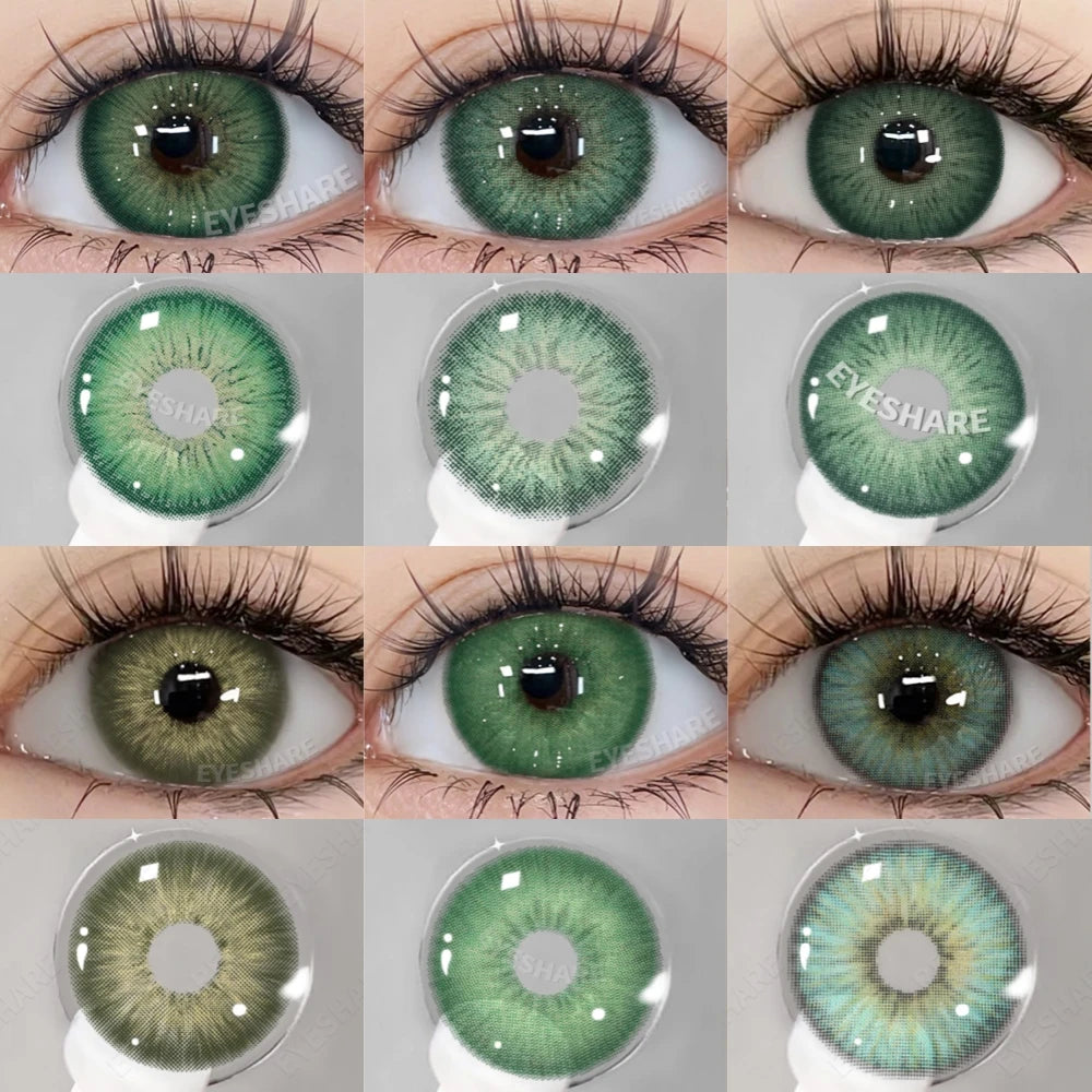 Lentilles de Contact Vertes Naturelles différentes teintes – Couleur Réaliste, Confort Longue Durée (1 Paire / 1 An)