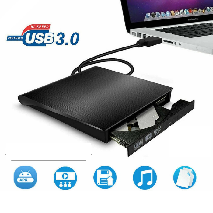External DVD-R Burner CD-RW DVD USB 3.0 Portable CD-ROM Drive Black New FR