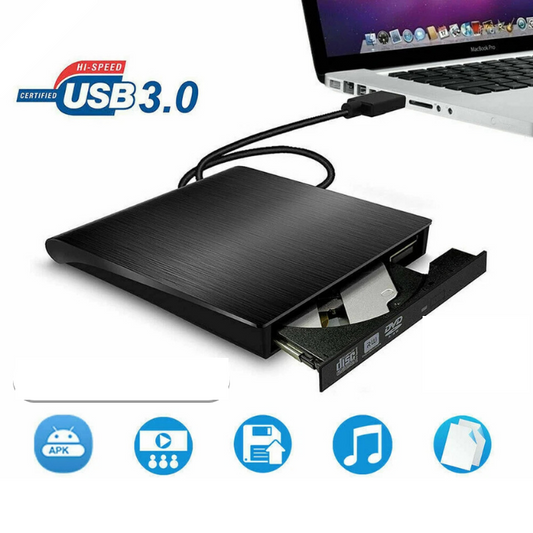 External DVD-R Burner CD-RW DVD USB 3.0 Portable CD-ROM Drive Black New FR