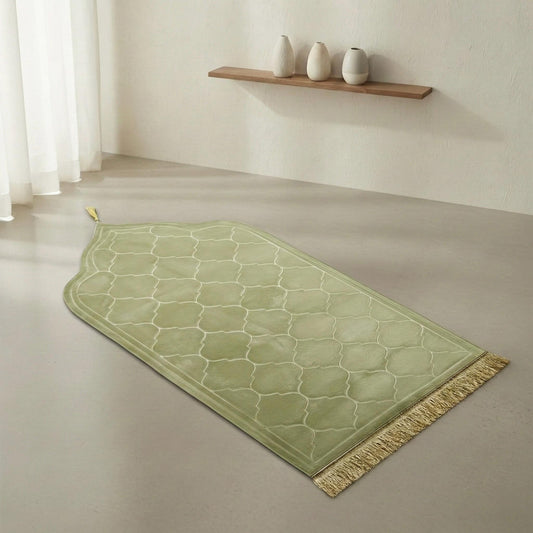 Tapis de prière musulman Portable avec pompons, pour adultes et enfants doré
