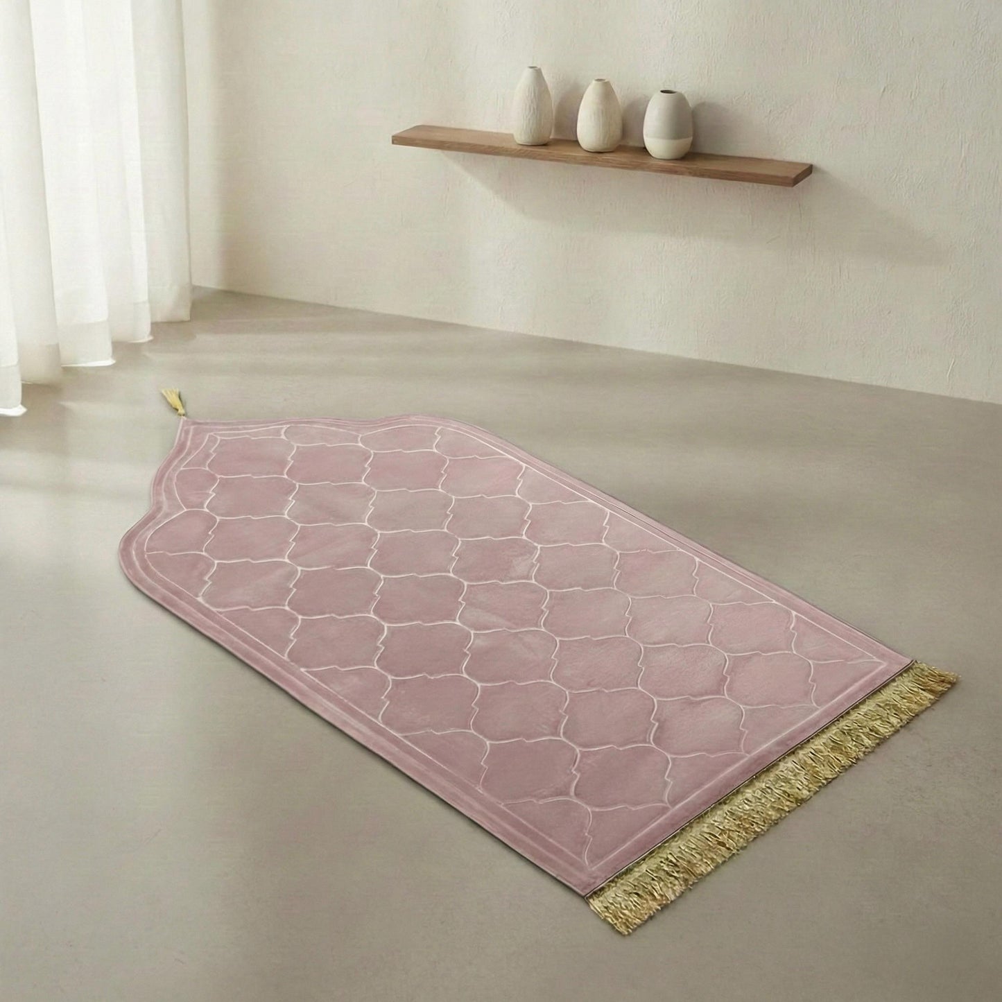 Tapis de prière musulman Portable avec pompons, pour adultes et enfants rose