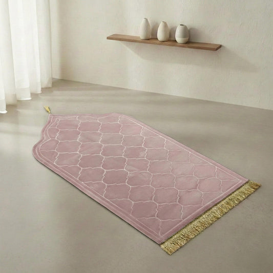 Tapis de prière musulman Portable avec pompons, pour adultes et enfants rose