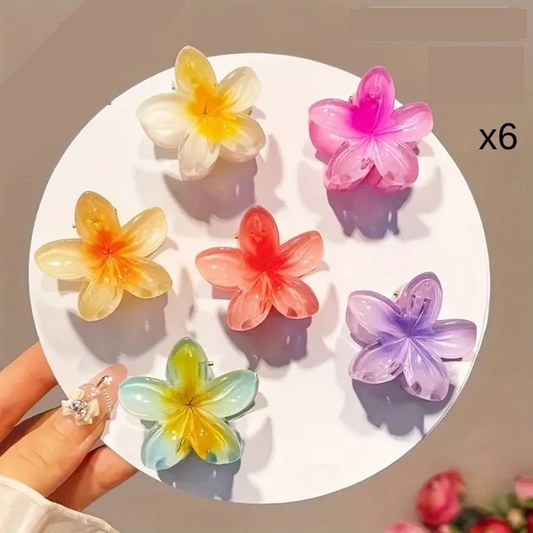 Paquete de 6 pasadores pequeños en forma de flor para mujer, bonitos y coloridos