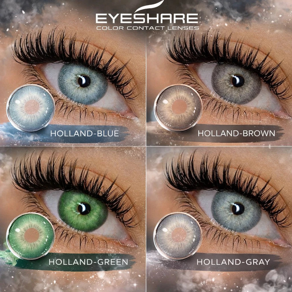 Lentilles de Contact Colorées Marron, Gris, Vert Bleu Effet Naturel 1 an HOLLAND