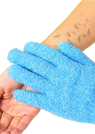 Gant de gommage exfoliant pour le corps bleu bain et douche - Mes Petits Moments